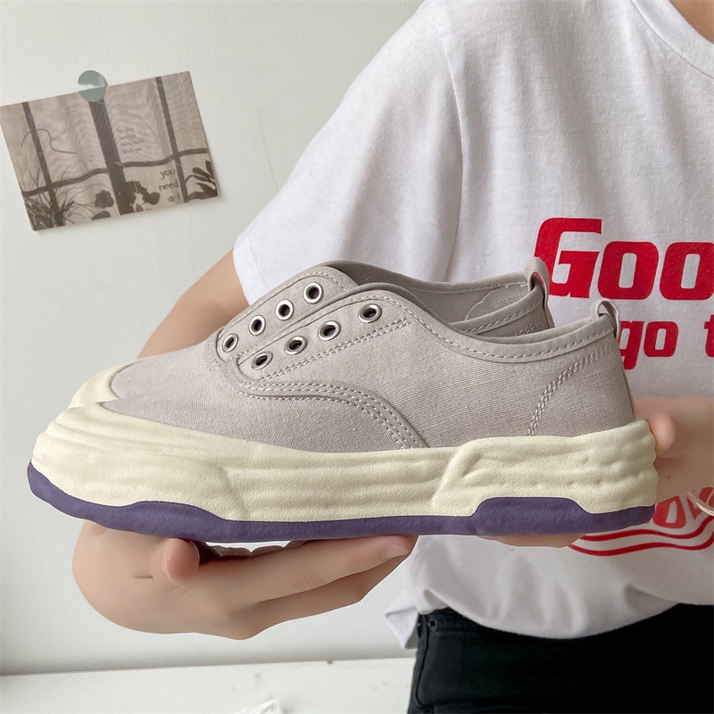 Giày canvas IELGY mũi tròn đế dày cột dây phong cách Hàn Quốc thời trang cho nữ