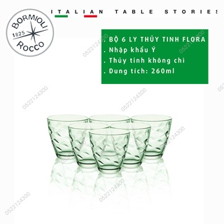 Bộ 6 ly thủy tinh xanh lá flora - bormioli rocco - 260ml