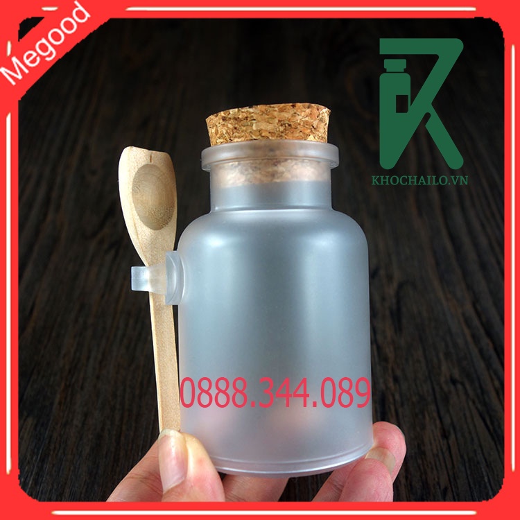 Hũ nhựa đựng bột, lọ nhựa nắp bần  kèm thìa gỗ 100ml