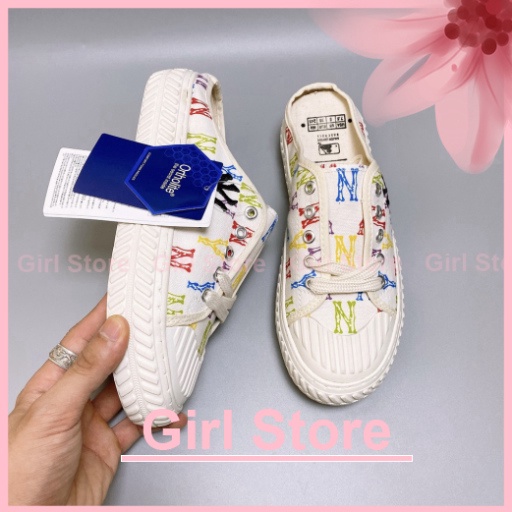 Giày Sục MLB Ny Nữ chữ thêu cao cấp - Sục đạp gót thể thao nữ tính Sục Ny trắng thêu | BigBuy360 - bigbuy360.vn
