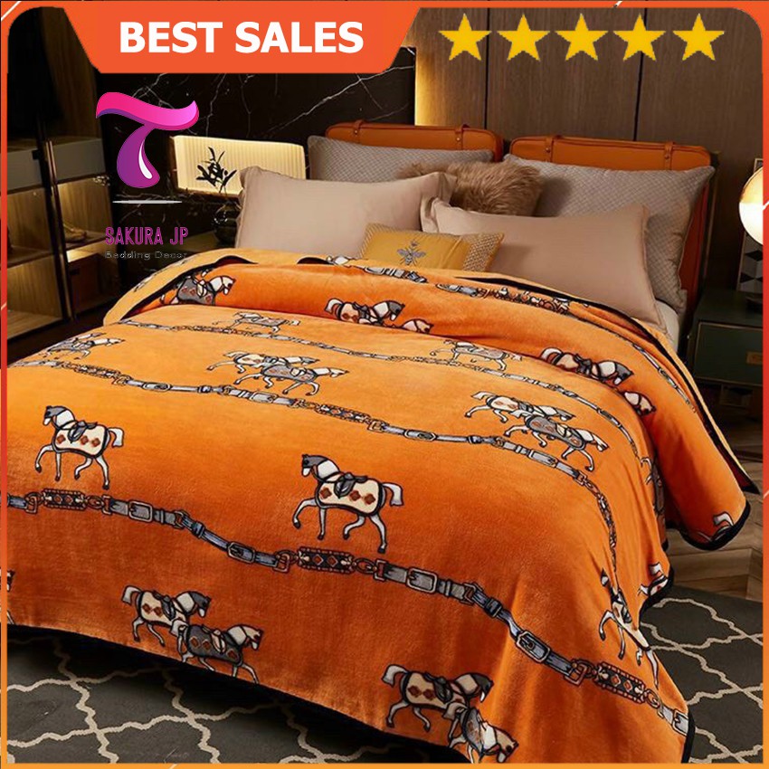 Chăn Tuyết Muji Điều Hòa Ngựa Rome Hẻrmes - Thu Đông - BST Chăn Tuyết Nhung Sakura JP Bedding Decor