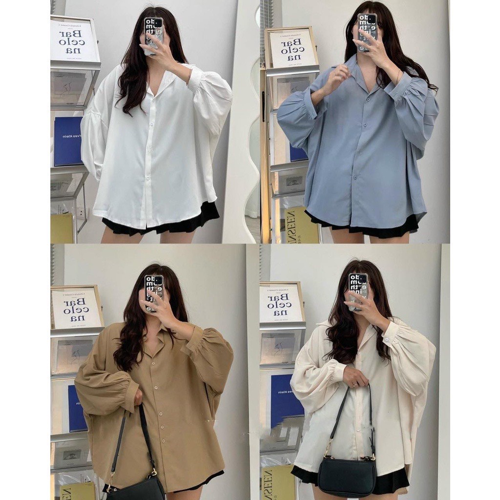 Áo sơ mi trơn dài tay OVERSIZE from rộng-sơ mi bassic vạt sau UNISEX về 3 màu xanh,be,trắng phong cách ulzzang hàn quôc