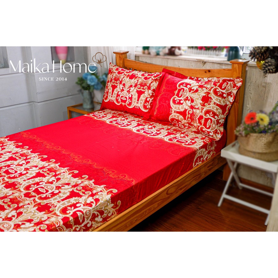 Bộ Drap 3 món 1m2x2m Cotton Lụa Hoàng Gia Đỏ