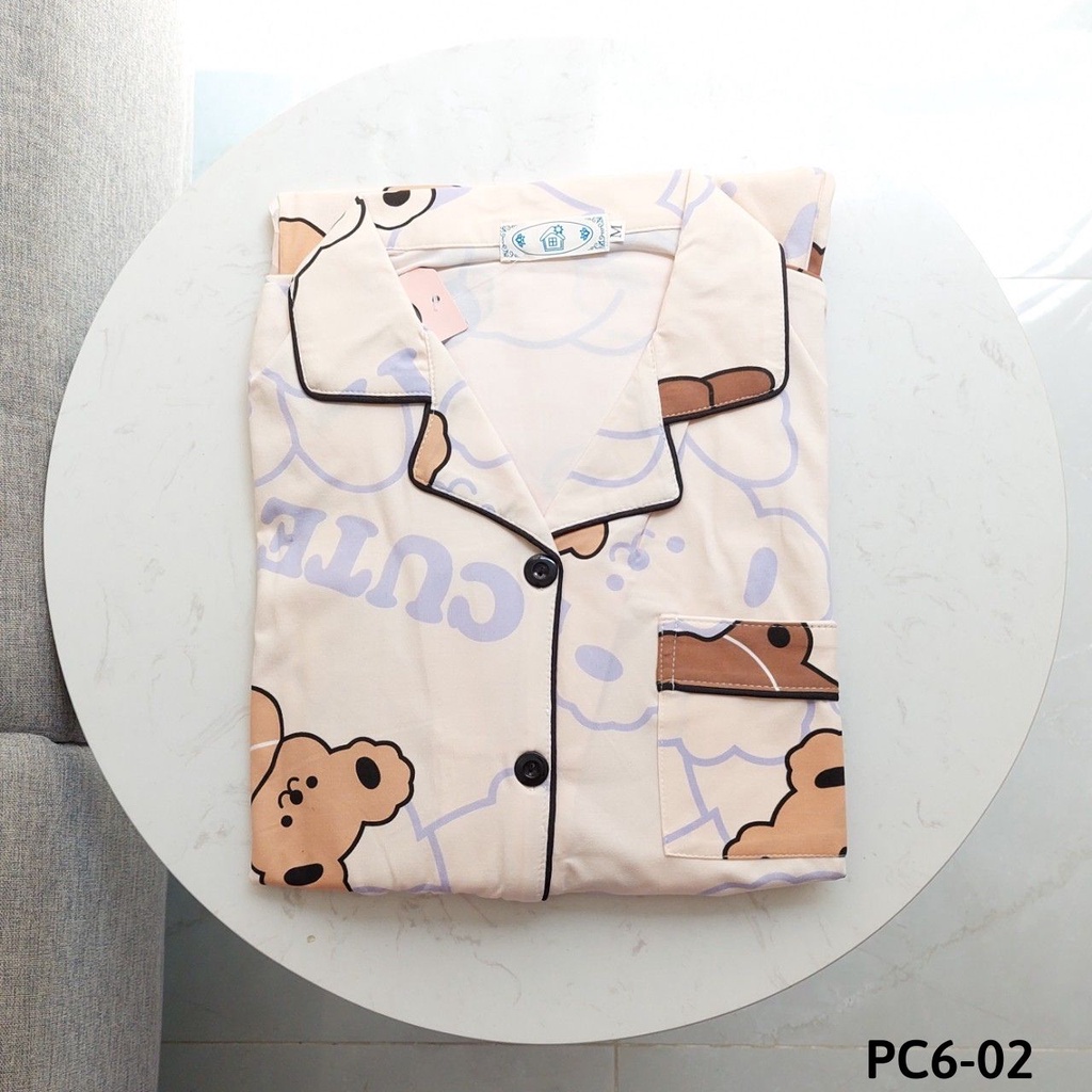 ĐỒ BỘ PIJAMA NỮ MẶC NHÀ COTTON THUN TAY CỘC QUẦN DÀI HỌA TIẾT KUTE | BigBuy360 - bigbuy360.vn