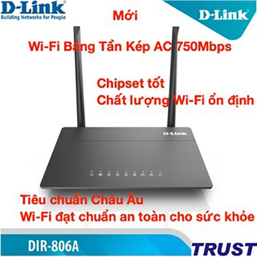 Phát Wifi DLINK DIR-806A Chính hãng (2 anten 5dBi, 750Mbps, 2 băng tần, 4LAN). VI TÍNH QUỐC DUY