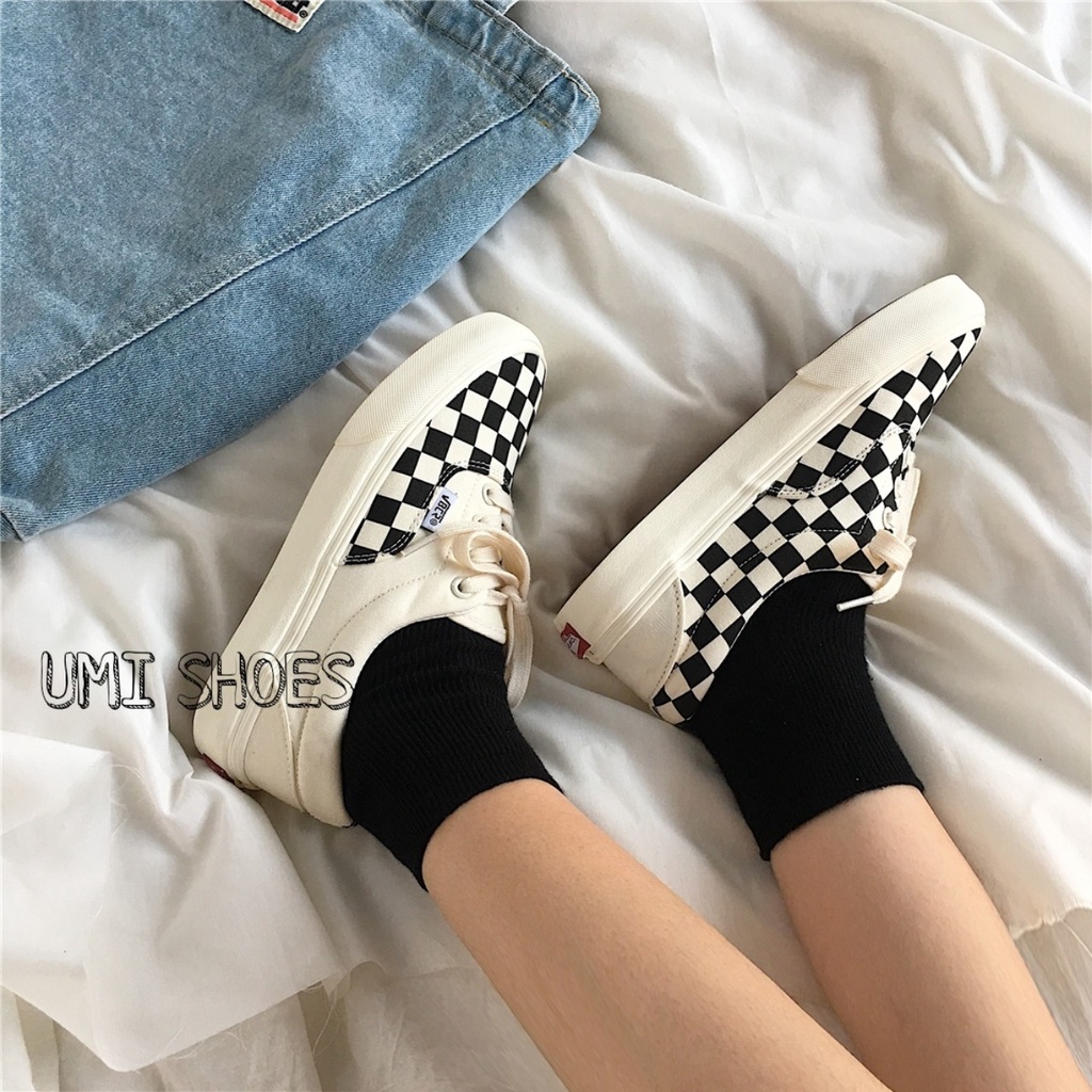 Giày thể thao nữ caro vải mềm canvas bata mới hot phong cách retro ulzzang đẹp cá tính đẹp đơn giản đi học buộc dây xinh