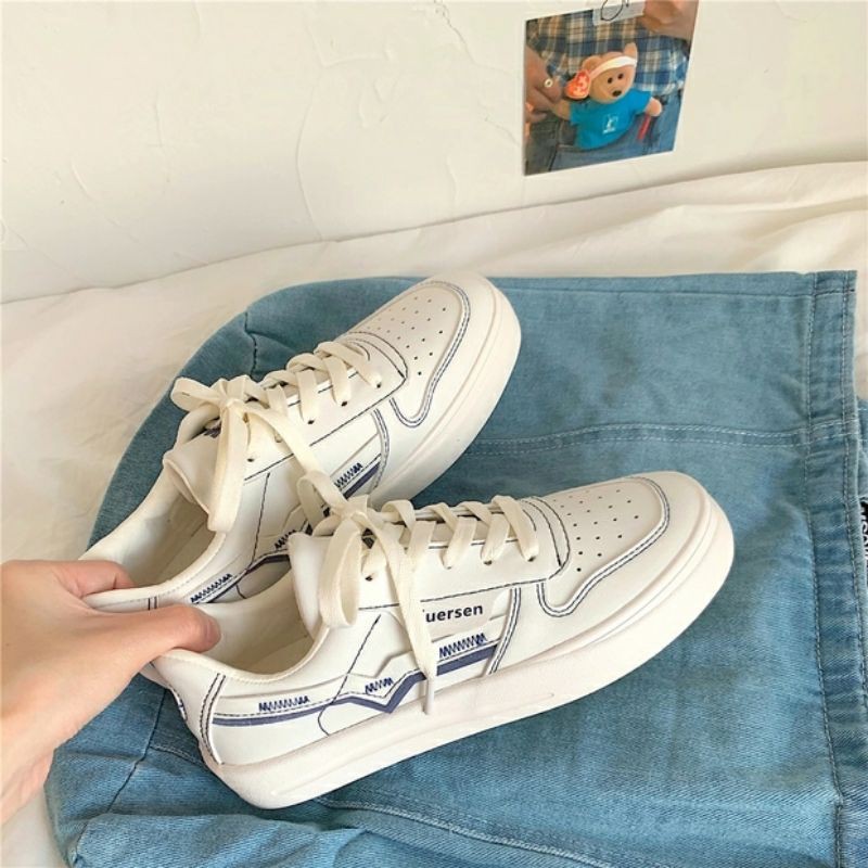 6:30PM Order Mã 036 Giày sneaker ulzzang dáng vans basic phối viền chỉ màu họa tiết hình gấu cute