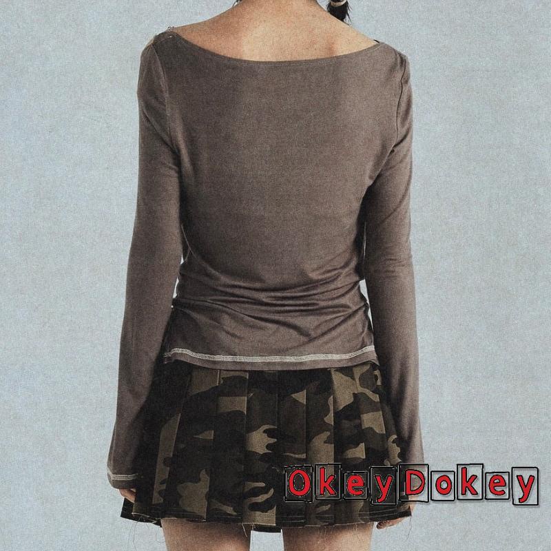 Áo Thun Trễ Vai Phong Cách Gothic Thời Trang Hàn Quốc Cổ Điển OKDK-Y2K Dành Cho Bạn Nữ