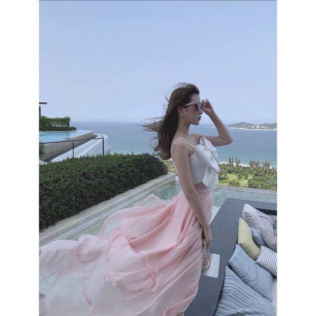 [ Dưới 48kg]Áo 2 dây đính nơ to cài nút sau lưng cực lạ cực sang chảnh cho phái nữ | BigBuy360 - bigbuy360.vn