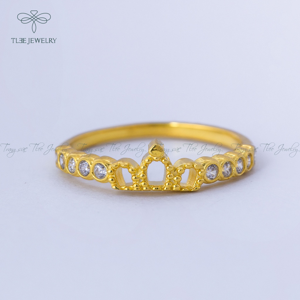 Nhẫn bạc nữ TLEE vương miện ba chóp mạ vàng 14k cao cấp NCJ A0112