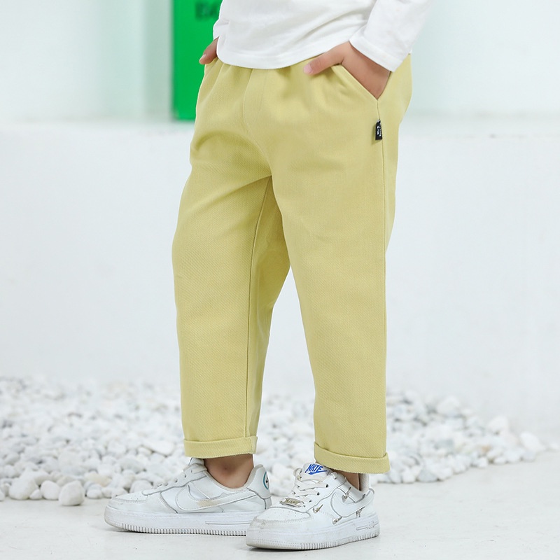 Quần Dài Cotton Mềm Mại Màu Trơn Phối Túi Thời Trang Hàn Quốc Cho Bé Trai 90-160cm