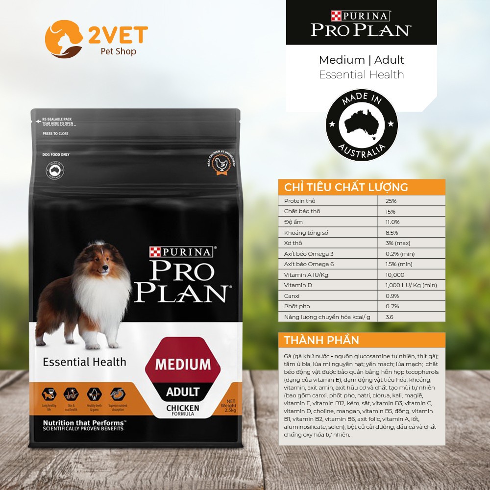 Đồ Ăn Cho Boss - Hạt Khô Cao Cấp Purina Pro Plan Dành Cho Chó Trưởng Thành - Bổ Sung Thật Nhiều Dinh Dưỡng - Gói 2,5Kg