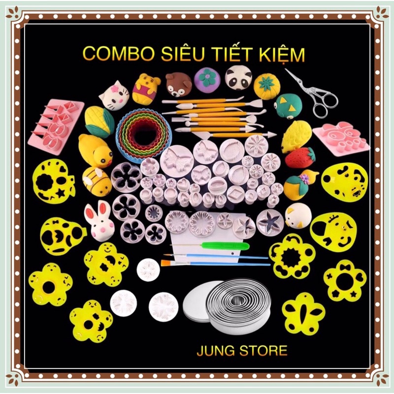 Bộ khuôn và dụng cụ cơ bản làm bánh bao tạo hình, bánh trôi, fondant, bánh trung thu hiện đại JUNGSTORE