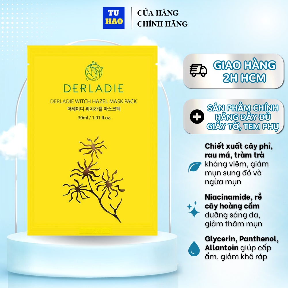Mặt nạ giảm mụn, dưỡng sáng da Derladie Witch Hazel Mask Pack 30ml
