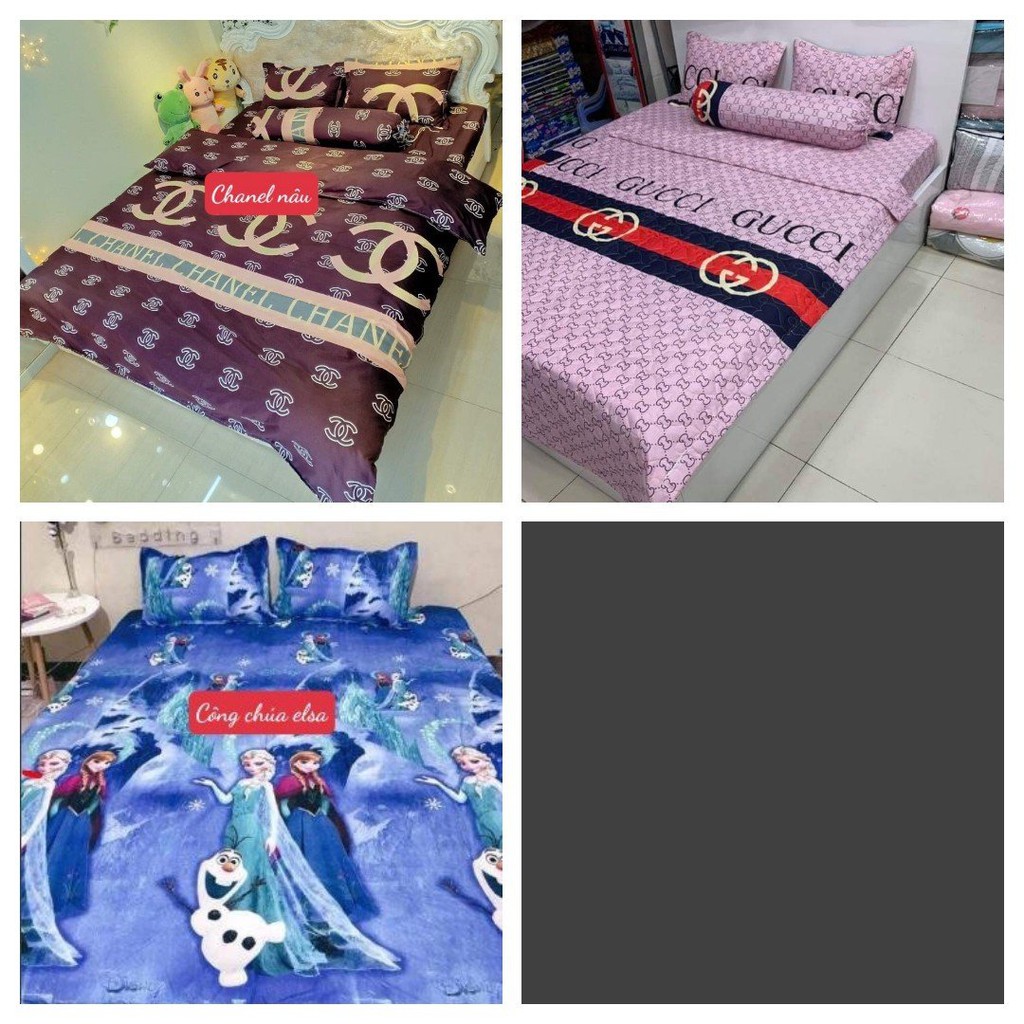 Ga Gối Poly Bộ 3 Món 2 Vỏ Gối 1 Ga Chun Bọc Đệm poly cotton 1m6,1m8,2m