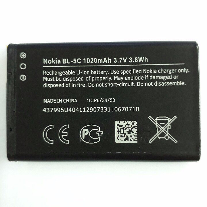 Pin nokia BL 5c 1020mAh 3.7v 3.8Wh / nokia 1280/1200/105/107/108