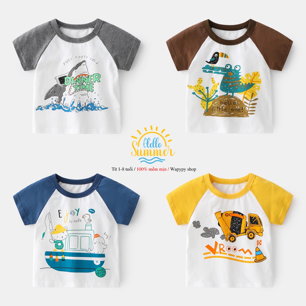 Áo thun cho bé WELLKIDS áo cộc tay cho bé họa tiết đáng yêu chất cotton hàng xuất Âu Mỹ