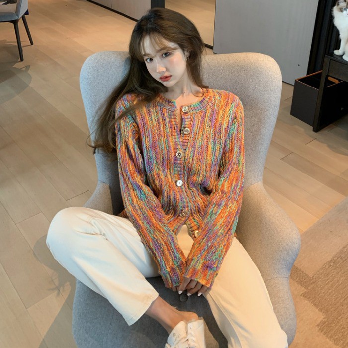 Áo Khoác Cardigan Dệt Kim Dáng Rộng Tay Dài Nhiều Màu Sắc Phong Cách Hàn Quốc Cho Nữ