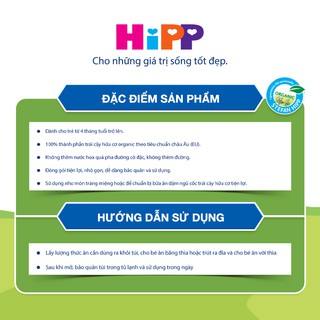 Dinh dưỡng 100% Trái cây nghiền Organic HiPPiS Dâu rừng, Táo, Đào 100g