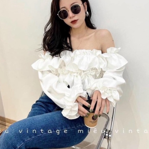 Áo trễ vai bánh bèo tiểu thư croptop chất đũi lụa mềm mại sang chảnh A646 CARINA