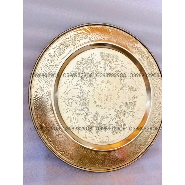 Mâm đồng trạm tứ quý 45 cm nặng 1.5 kg chất liệu bằng đồng nhà làm ra mâm dùng ăn cơm hàng ngày hoặc mâm treo phong thủy
