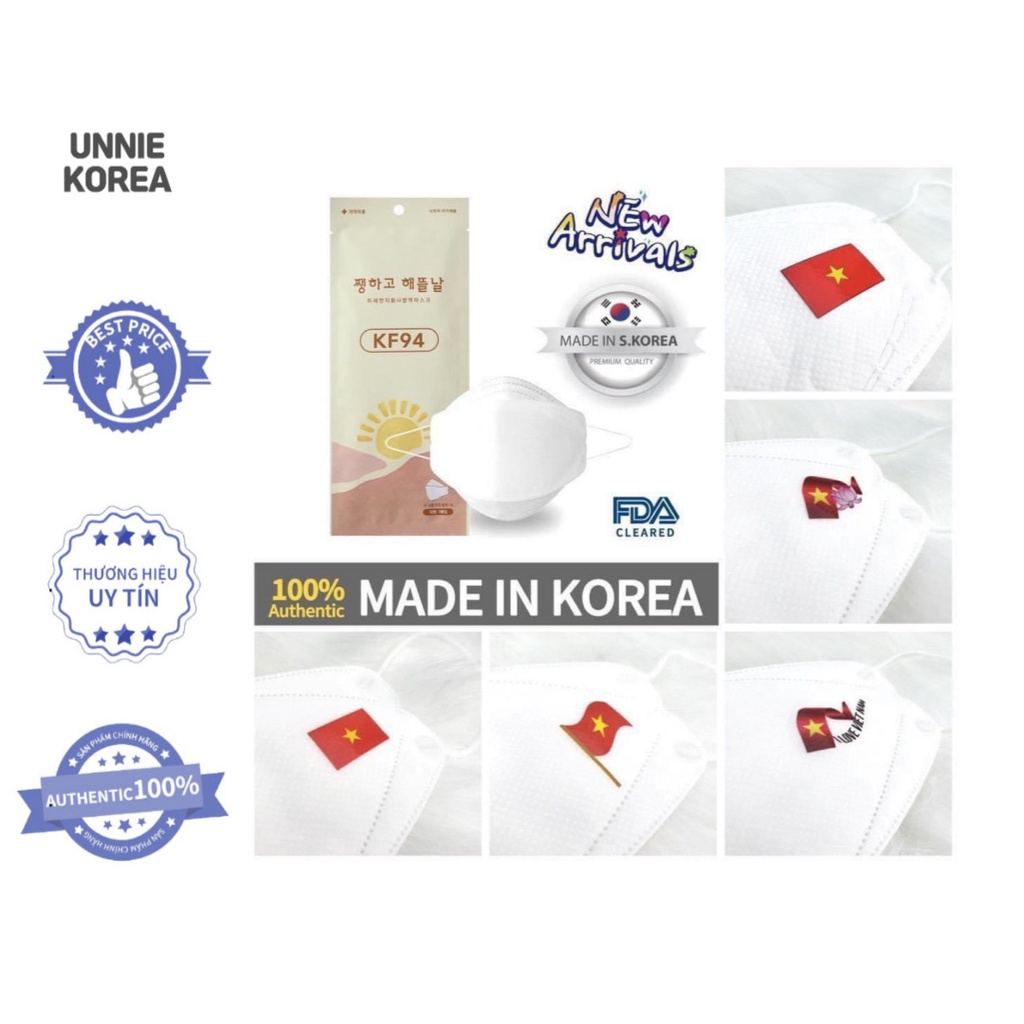 Set 1 túi 5 cái khẩu trang KF94 in hình cờ Việt Nam/ Khẩu trang in logo cờ Việt Nam