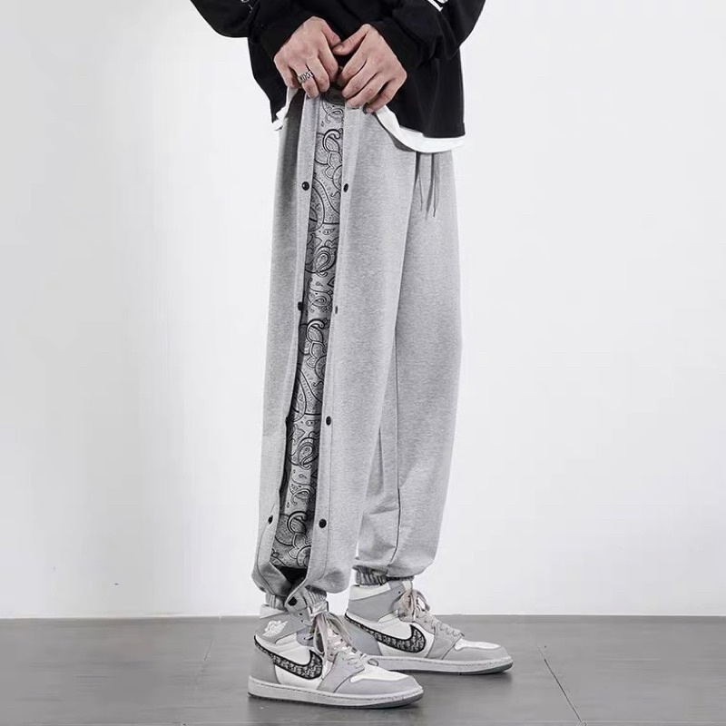 Quần ống rộng nam nữ -Quần jogger unisex họa tiết có cúc bấm gấu quần cực chất