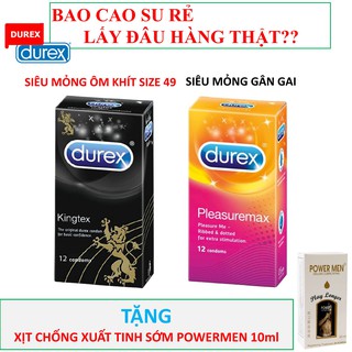 [CHÍNH HÃNG] Bộ đôi 12 Bao cao su siêu mỏng size nhỏ Durex Kingtex + 12 bao cao su gân gai Durex Pleasuremax