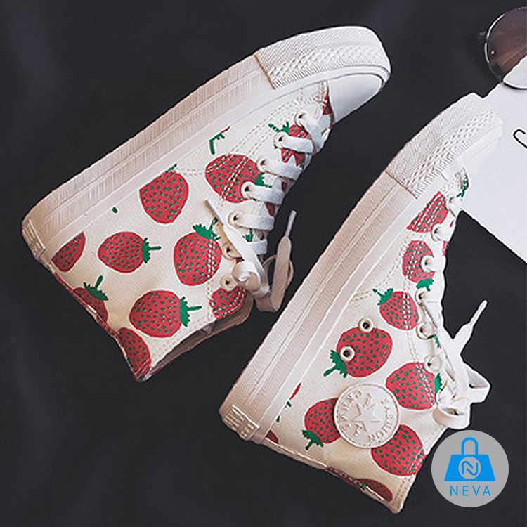 [Giày nữ Hot 2019] Sneaker Cho nữ hình dâu tây cao cổ siêu hot NEVA2527