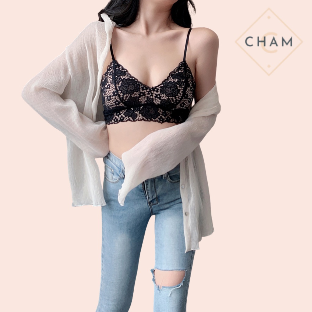 Áo bra 2 dây ren 2 lớp sexy dáng croptop mặc đi chơi pha 2 màu