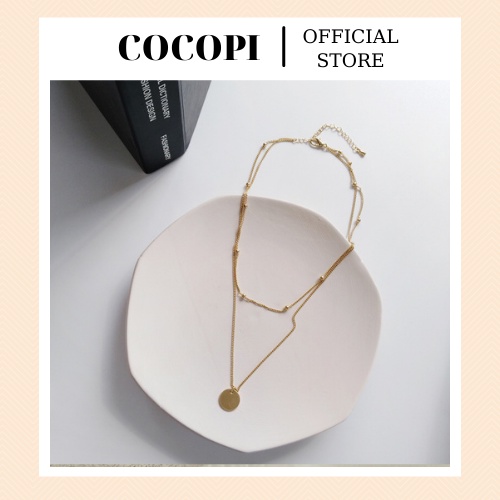 Dây chuyền, Vòng cổ 2 tầng mặt xu tròn phong cách cá tính Cocopi.accessories