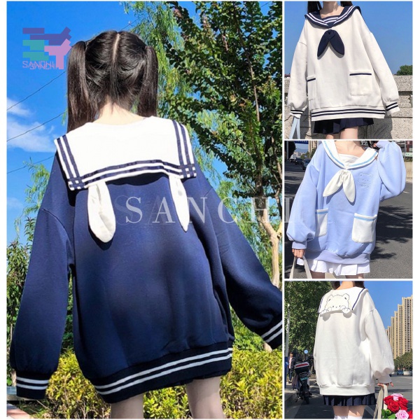 Áo Sweater tay dài cổ hải quân đính nơ dễ thương thời trang xuân thu cho nữ