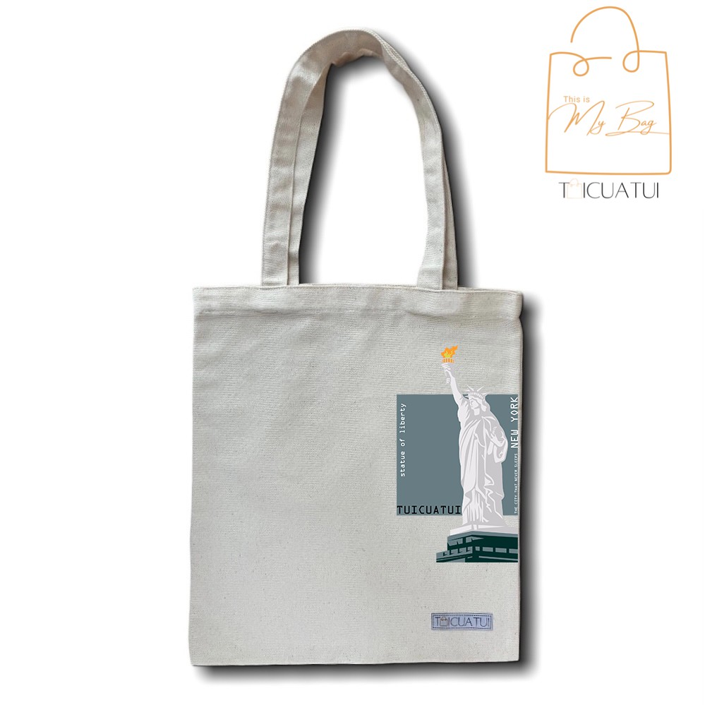 [TOTE BAG LOCAL BRAND] Túi Tote Unisex TUICUATUI Vải Canvas Mẫu In Statue of Liberty Blue