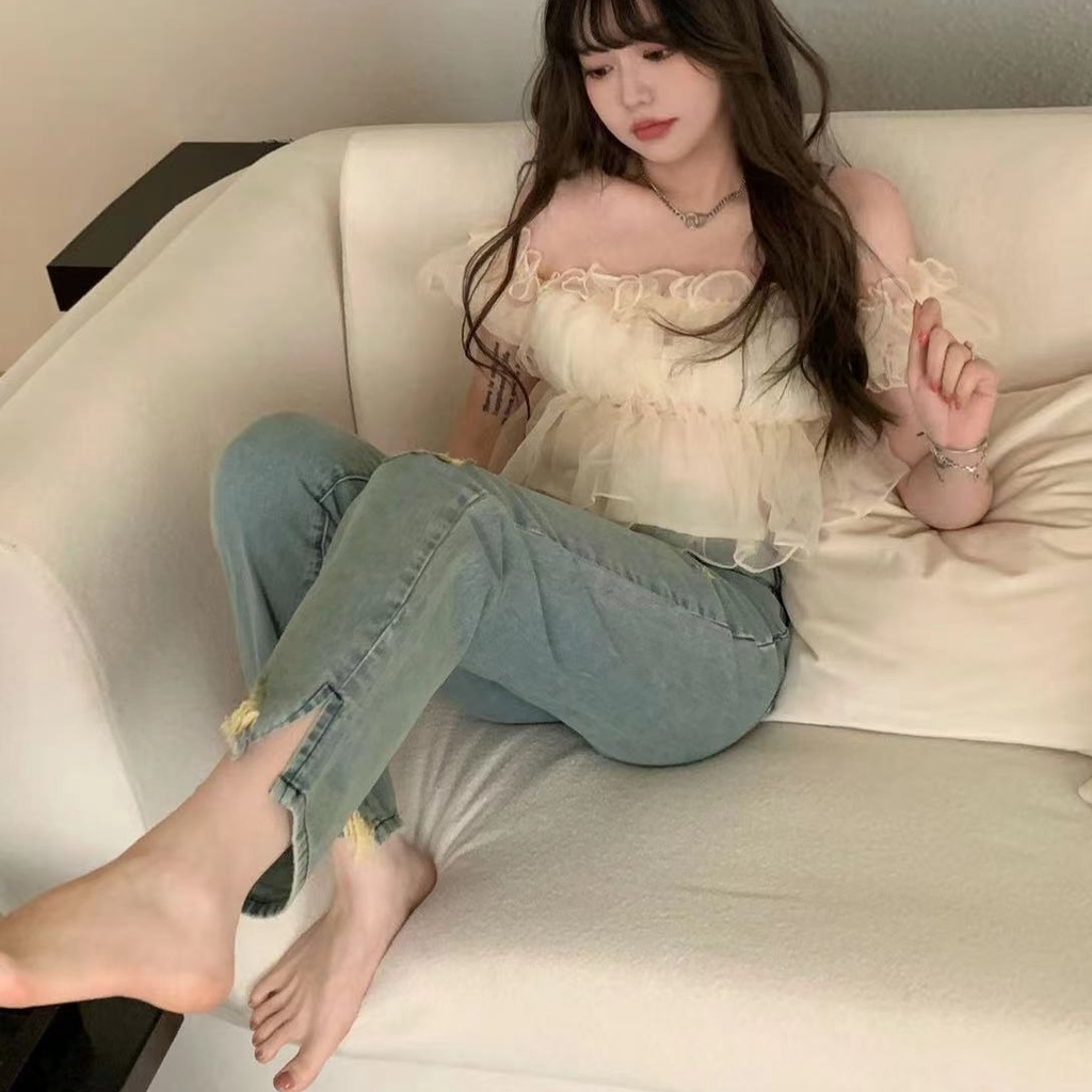 Quần jean SUXI lưng cao màu sắc đơn giản dễ phối đồ cho nữ