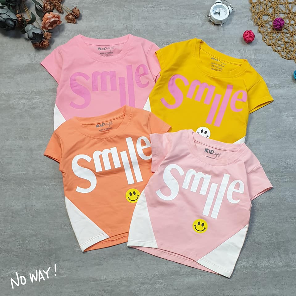 Áo Phông Bé Gái Thun Cotton Chất Lượng in hình Mặt Cười Smile AA010
