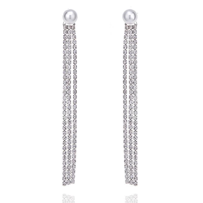 bông tai tua rua dài đính đá, khuyên tai 3 sợi dây dài cá tính