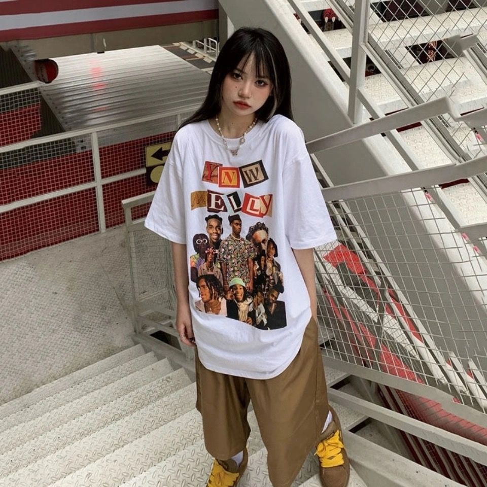Áo thun tay ngắn cổ tròn dáng rộng in hình nhân vật retro thời trang unisex 77