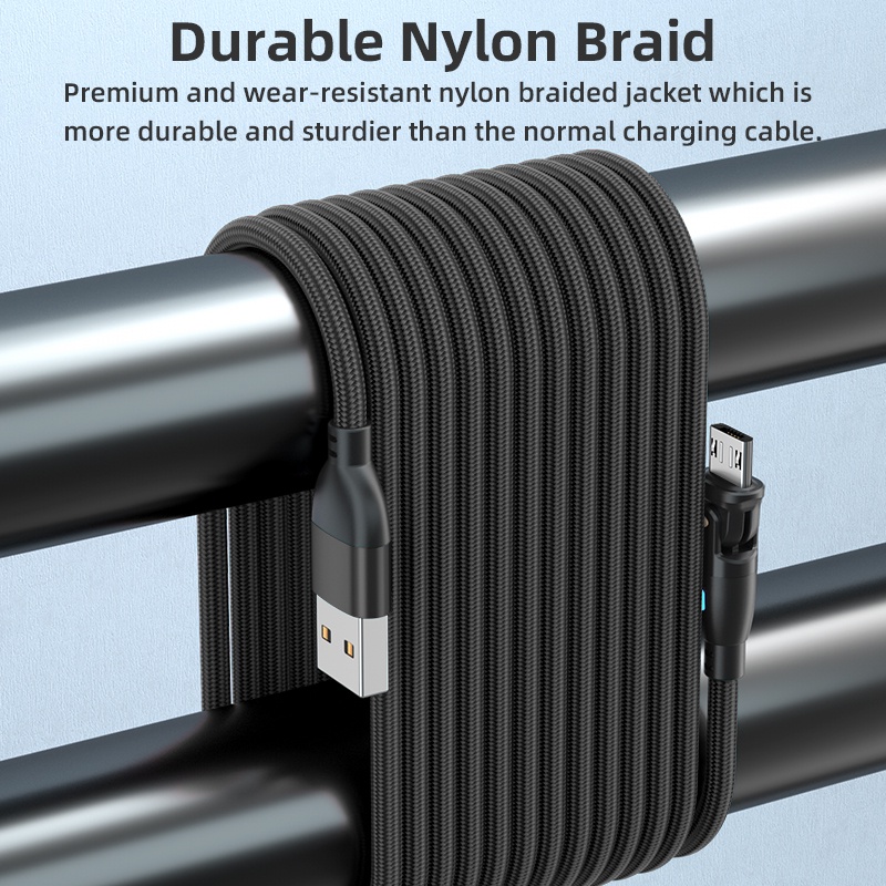 Dây Cáp Sạc Nhanh AUFU 180 Độ 3A 1m 2m Bằng Nylon Có Đèn LED Cho Android