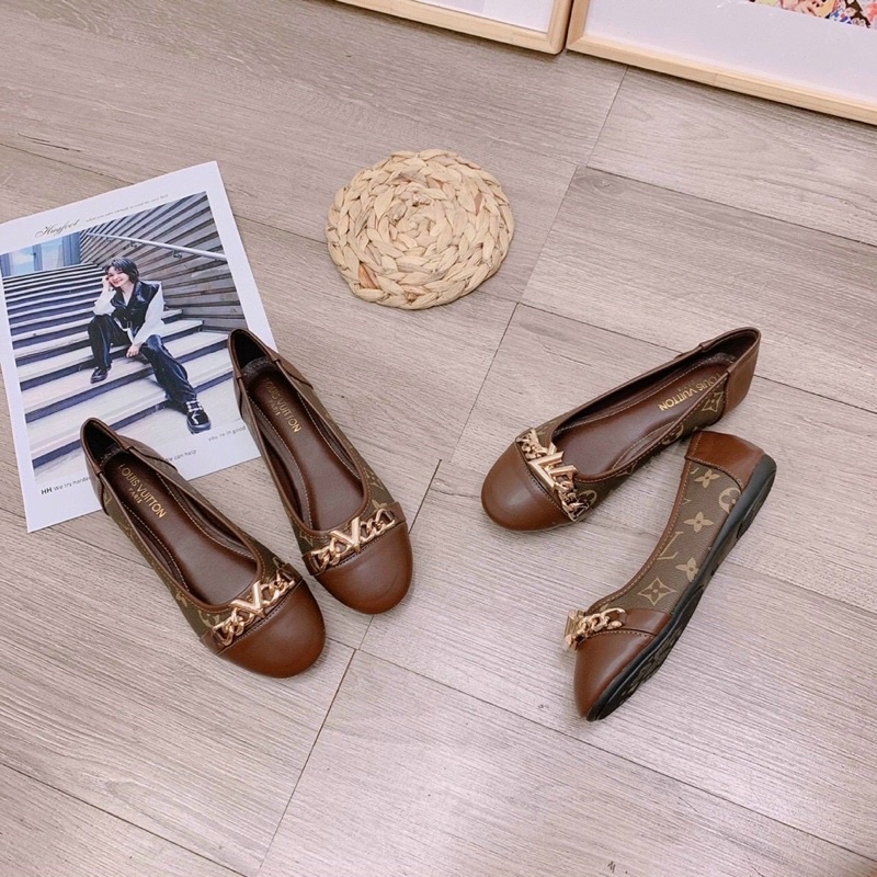 Bệt tiểu thư lv nâu sang chảnh - Giày búp bê đế siêu êm đi cực sướng chân Lici Shoes