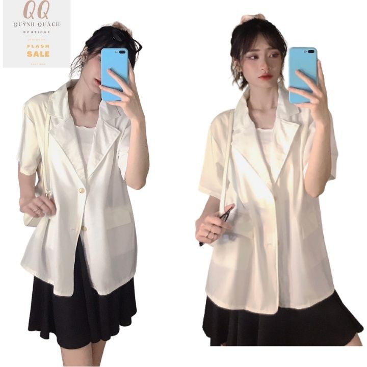 Set vest nữ áo blazer tay ngắn 1 lớp túi nắp phong cách hàn quốc kèm quần short cạp chun thanh lịch JUMIO | BigBuy360 - bigbuy360.vn