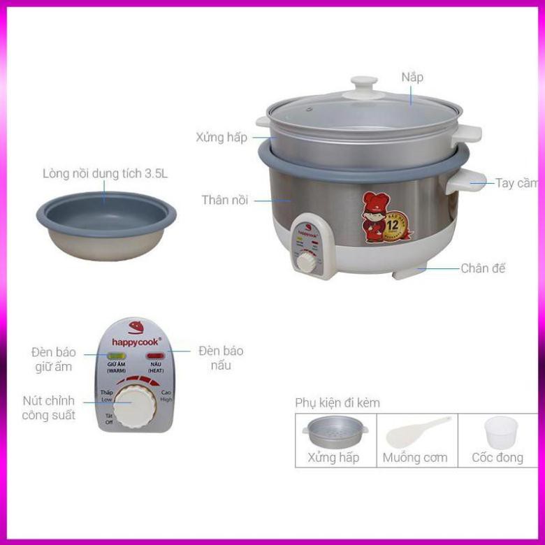 [BẢO HÀNH 6 THÁNG] NỒI LẨU ĐA NĂNG XỬNG HẤP KÈM LẮP KÍNH Happy Cook DUNG TÍCH 3,5 lít