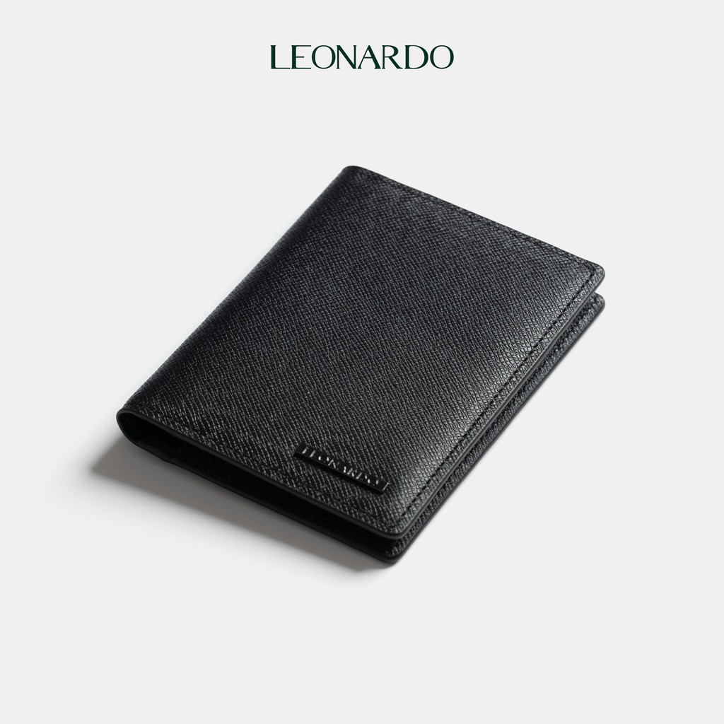 Ví Da Nam Gập Đôi Dáng Đứng Leonardo - Card Mercury Wallet - Chất Liệu Da Taiga Có Độ Bền Cao