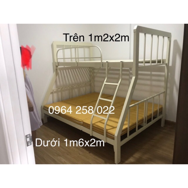 Giường tầng khung hộp trên 1m2x2m dưới 1m6x2m Freeship tphcm (hình chụp thật)