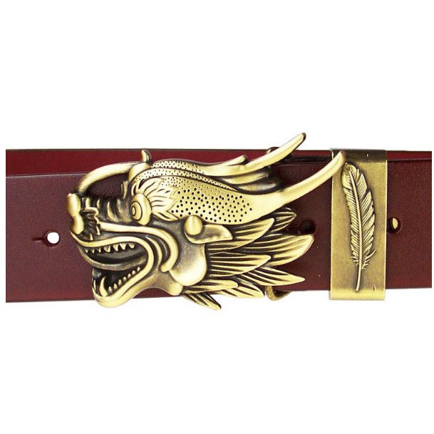 Thắt Lưng Dây Nịt Nam Da Bò Miếng 100% Đầu Khóa Rồng Đúc Đồng Nguyên Chất - Bảo Hành 3 Năm