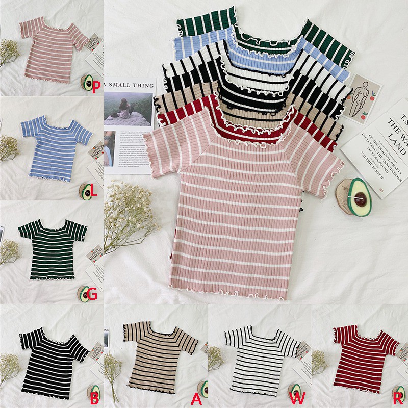 Áo dệt kim nữ trễ vai viền nhún