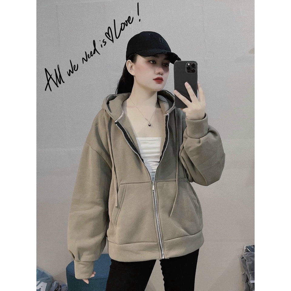 Áo khoác hoodie nữ zip vải nỉ có mũ nón 2 lớp form rộng ulzzang dễ thương hợp thời trang HTT01 | BigBuy360 - bigbuy360.vn