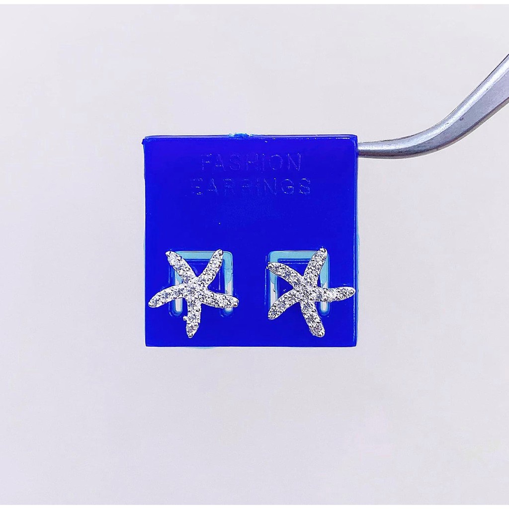 Khuyên Tai Bạc Nữ S925 CaoBac Silver Sao Biển Đính Đá Phong Các Đơn Giản  - Trang Sức Cáo Bạc JEWELLERY