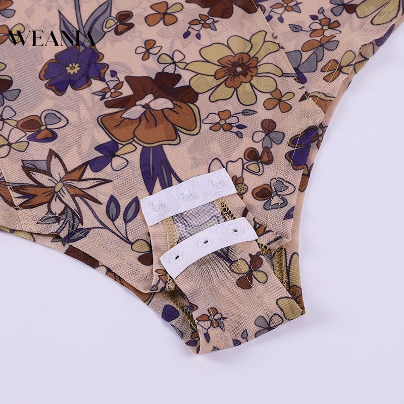 Jumpsuit Dài Tay Cổ Chữ U In Hoa Quyến Rũ Dành Cho Nữ