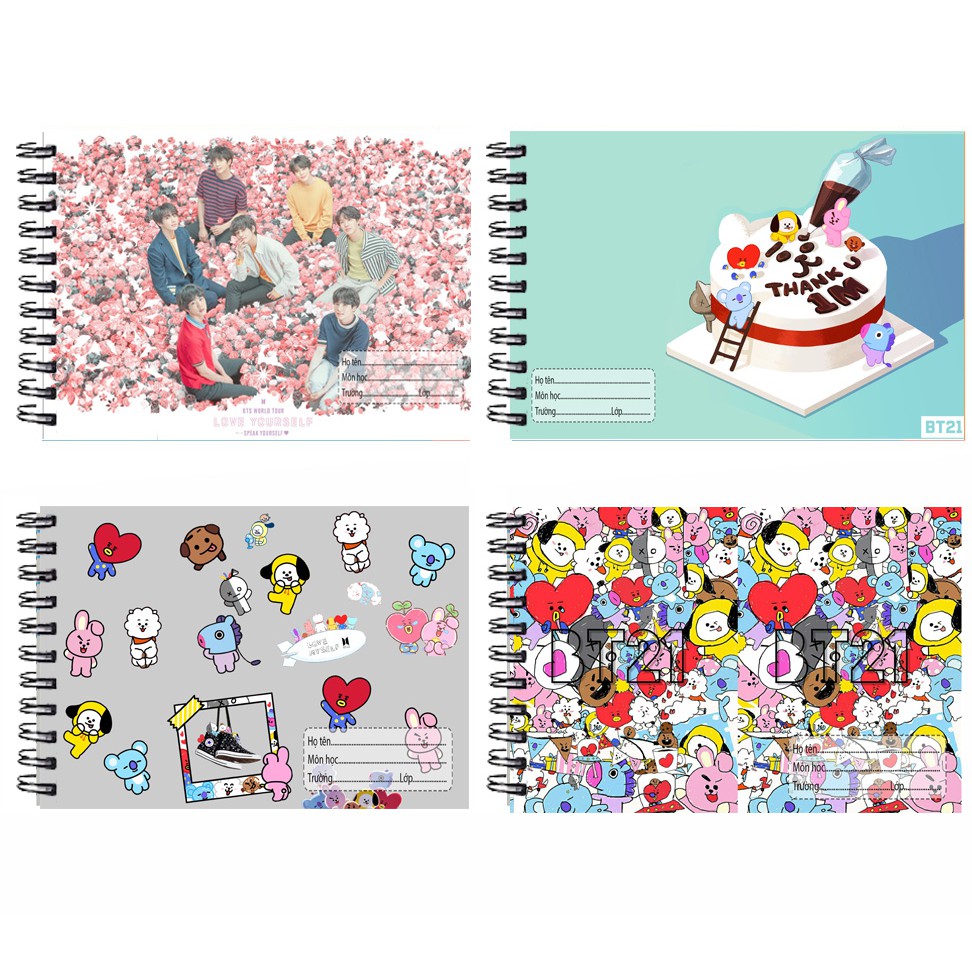 Vở vẽ blackpink lò xo A4 VV4I23 20 tờ thần tượng kpop bangtan gấu đen kumamon hoạt hình cute dễ thương