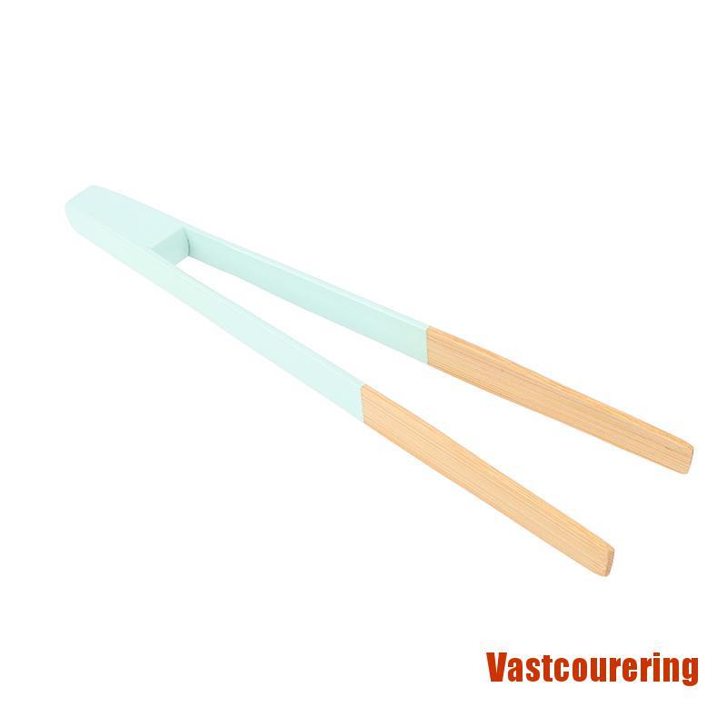 VASTring Blue Yellow Bamboo Cooking Kitchen Tongs Food BBQ Tool Salad Bacon Steak Br